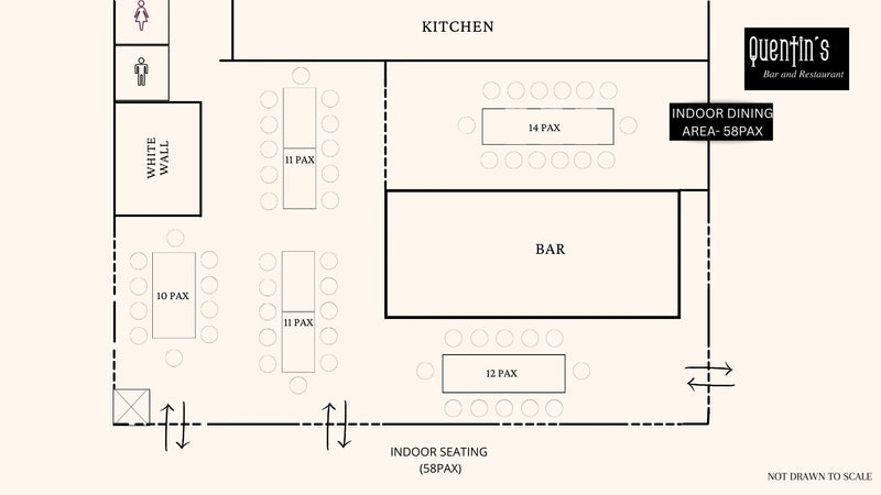 Indoor dining layout · 58 seats