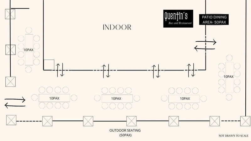 Outdoor patio layout · 50 seats
