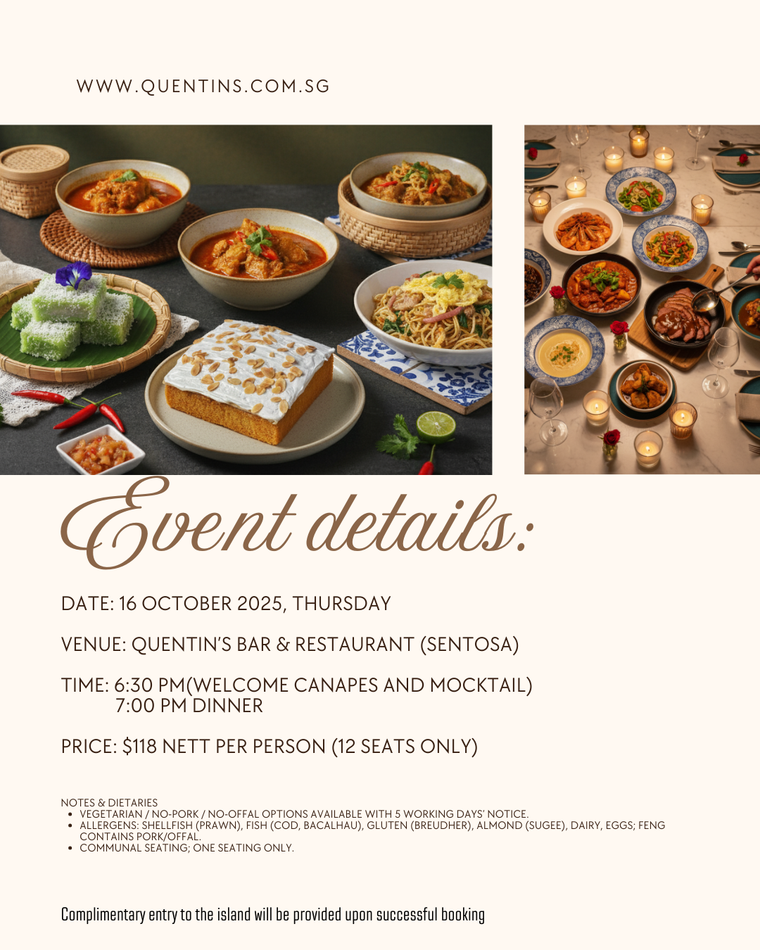 Chef Quentin’s Eurasian Supper Club — Sentosa (Thu, 16 Oct 2025)