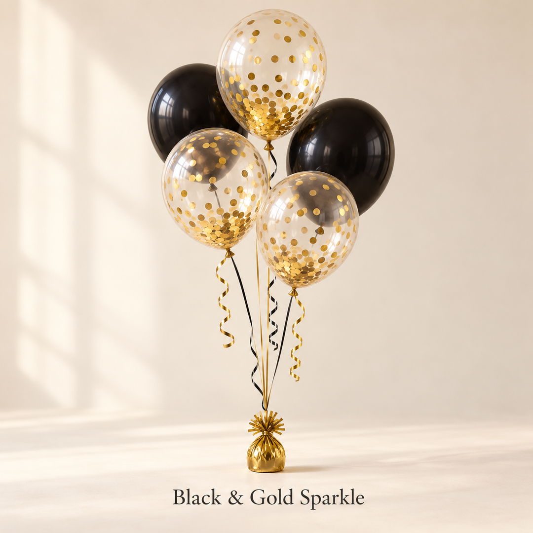 Gold Confetti Balloon Bouquets – 5 Helium Balloons