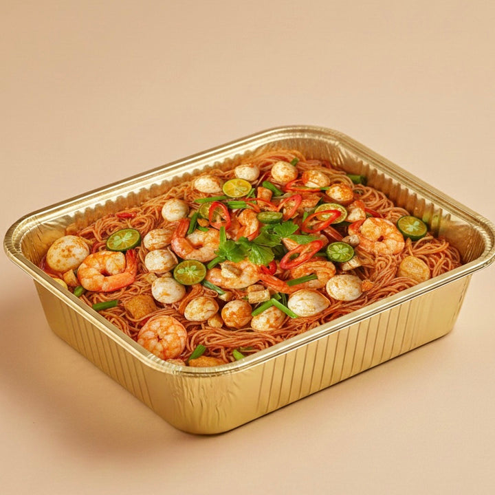 Quentin’s Dry Mee Siam in a gold mini buffet tray