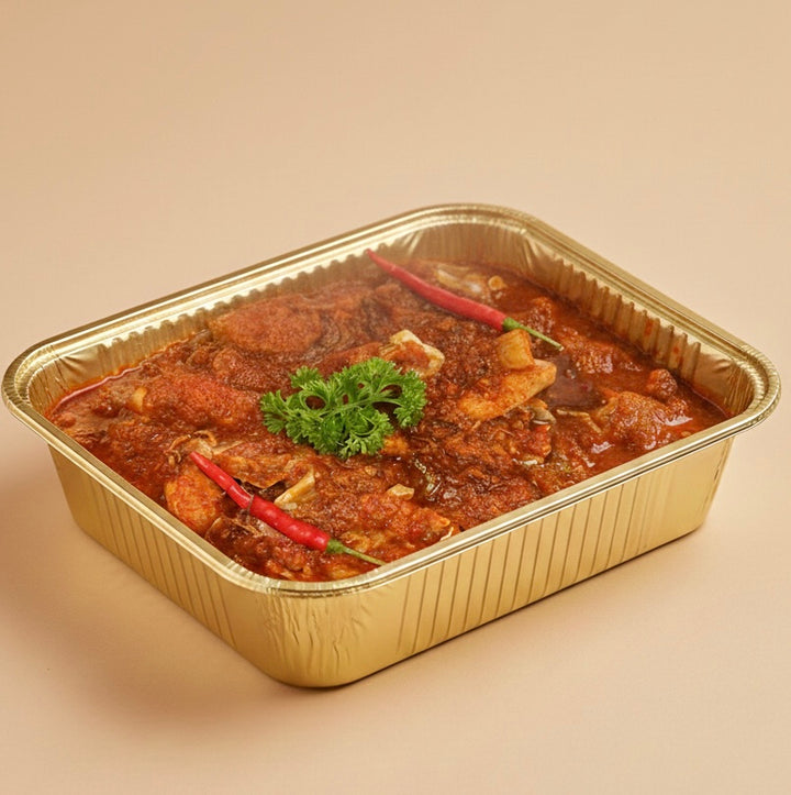 Quentin’s Curry Devil (Curry Debal) in a gold mini buffet tray
