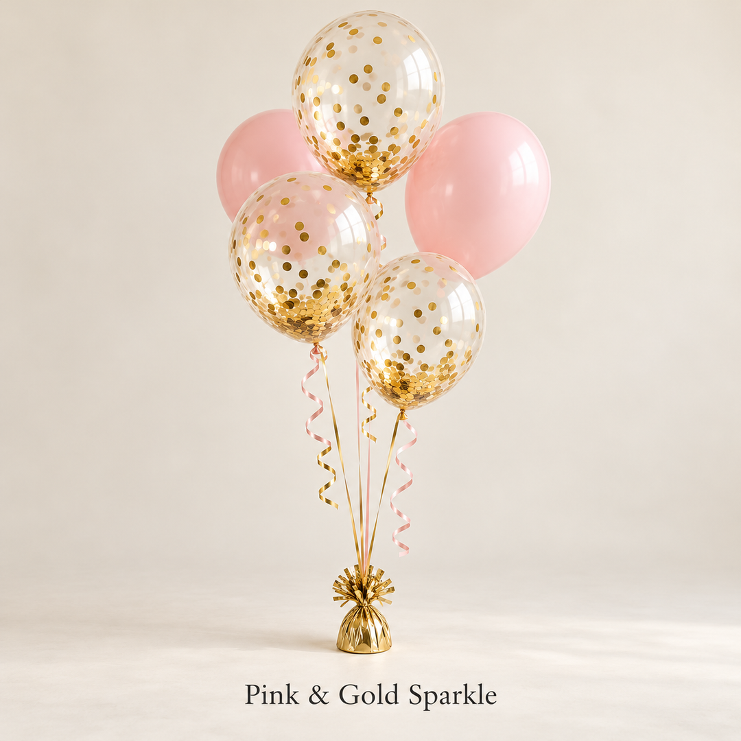 Gold Confetti Balloon Bouquets – 5 Helium Balloons