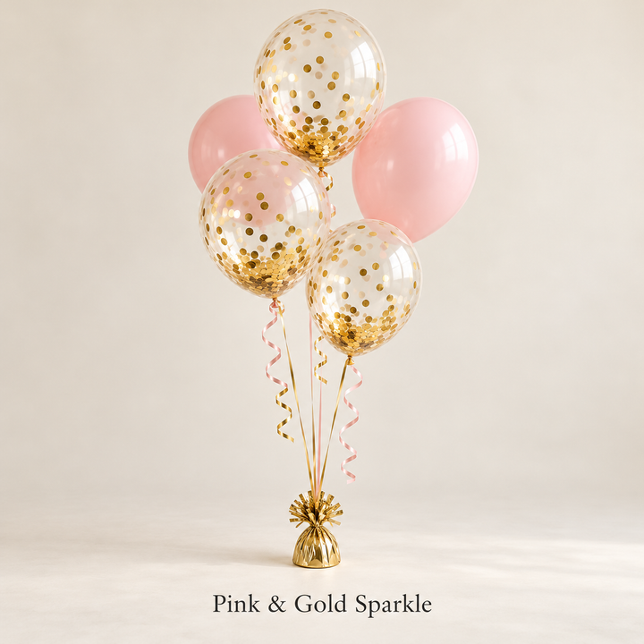 Gold Confetti Balloon Bouquets – 5 Helium Balloons