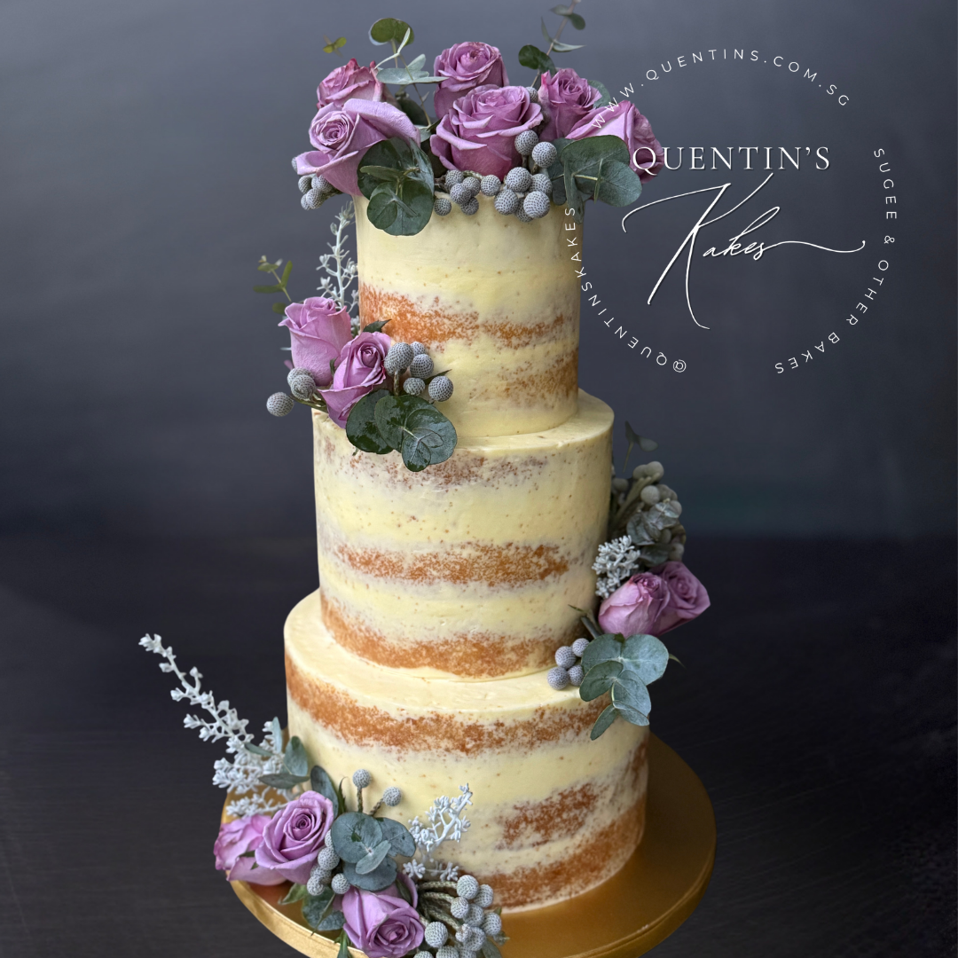 Elegant Rustic Three-Tier Floral Cake