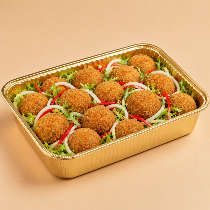 Quentin’s meaty cutlets in a gold mini buffet tray