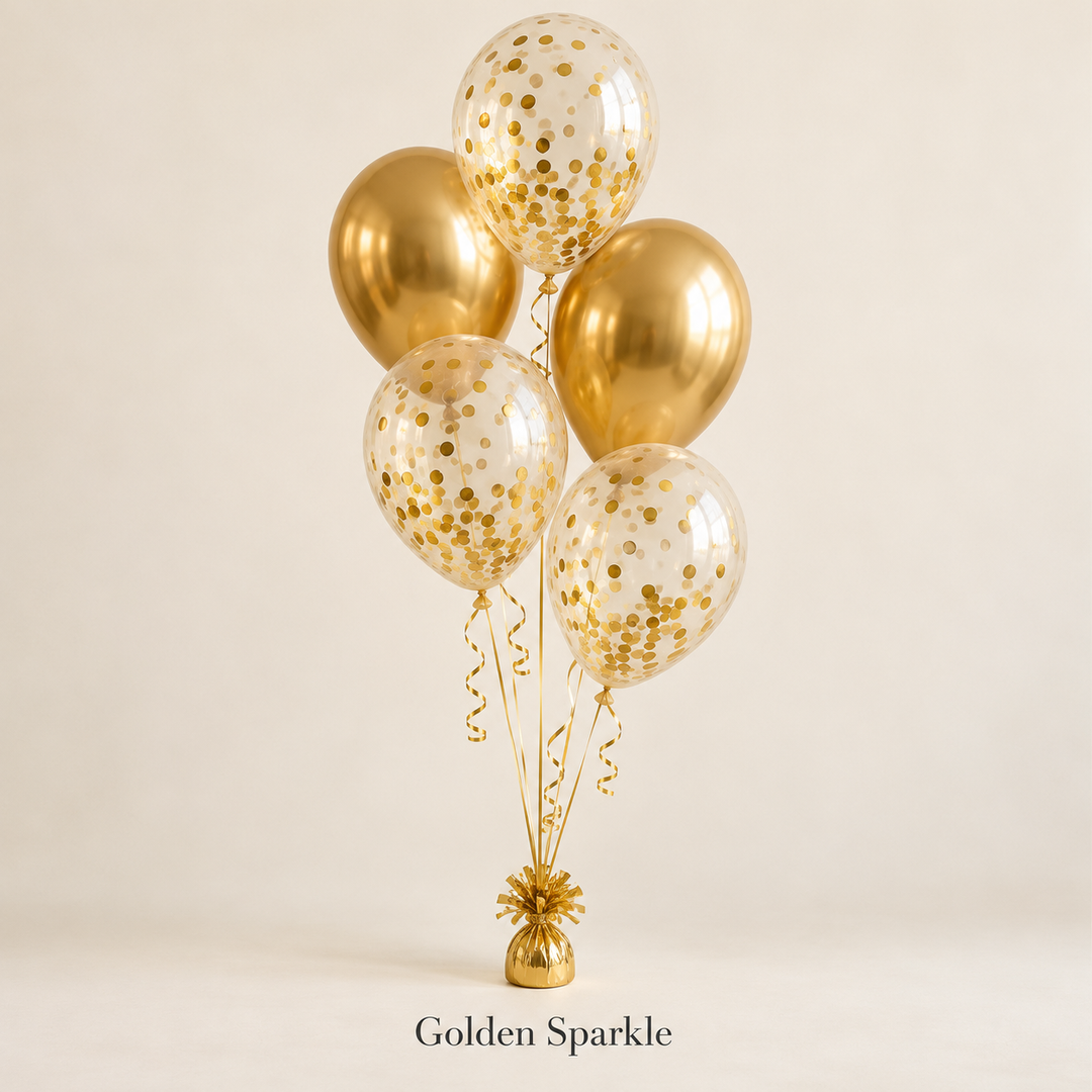 Gold Confetti Balloon Bouquets – 5 Helium Balloons