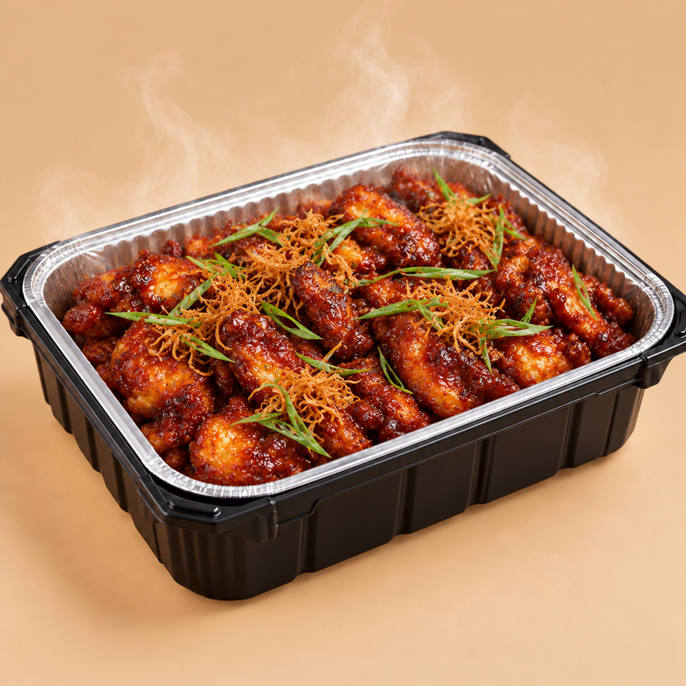 Quentin’s fried devilled wings in a self-heating mini buffet tray