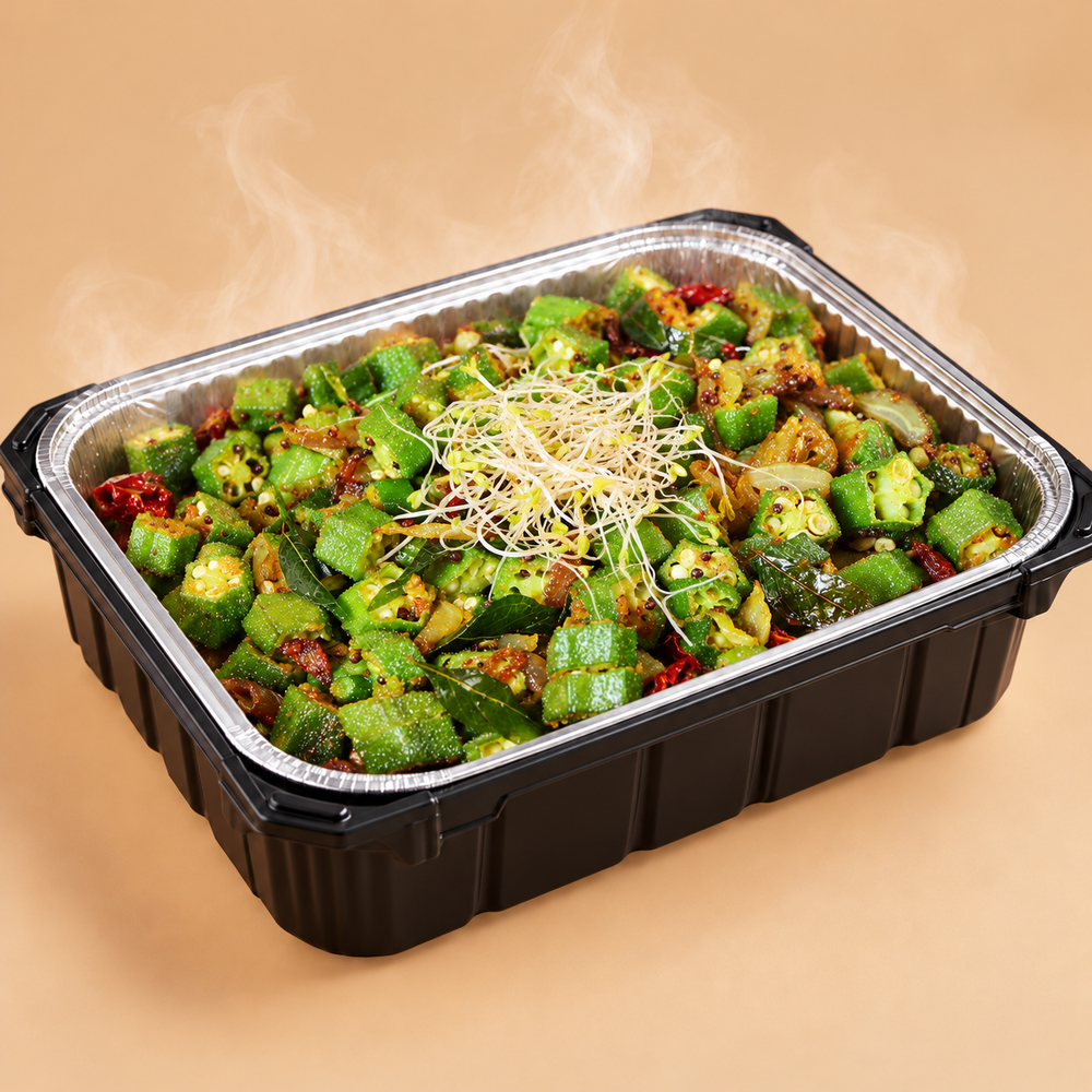 Quentin’s fried okra in a self-heating mini buffet tray