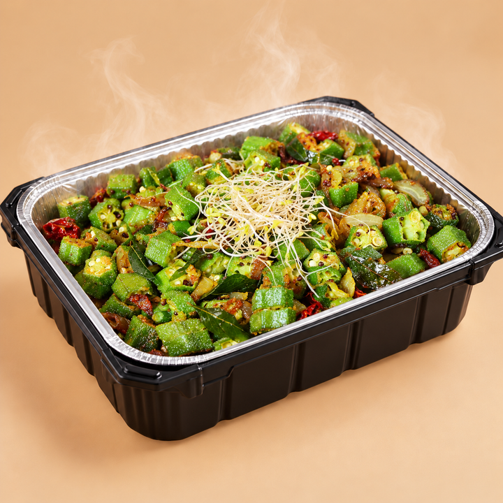 Quentin’s fried okra in a self-heating mini buffet tray