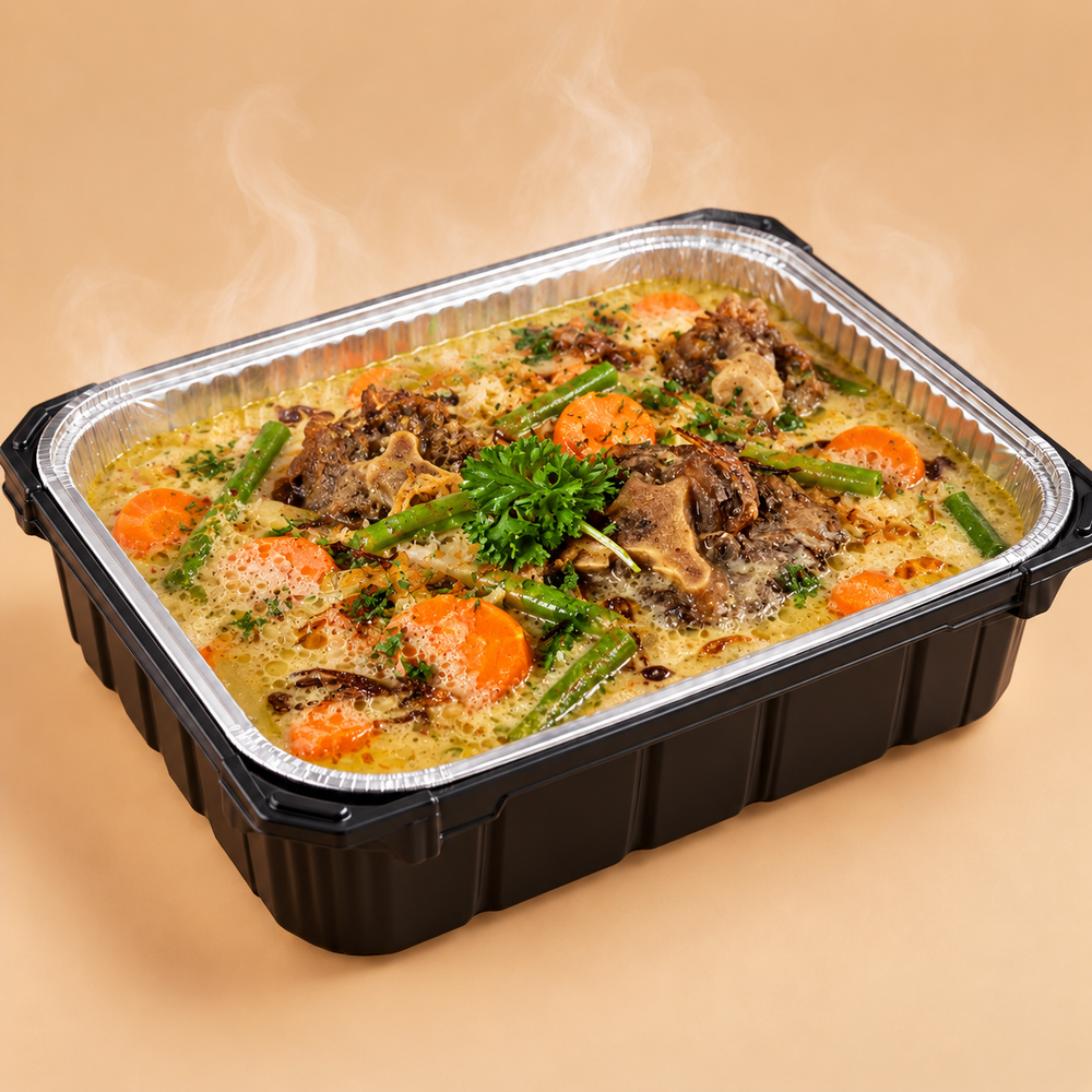 Quentin’s oxtail stew in a self-heating mini buffet tray