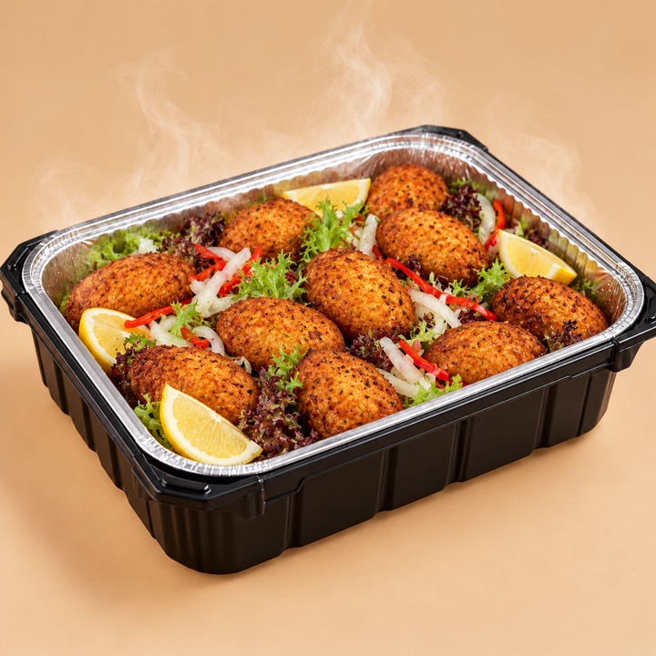 Quentin’s Pasteis de Bacalhau in a self-heating mini buffet tray