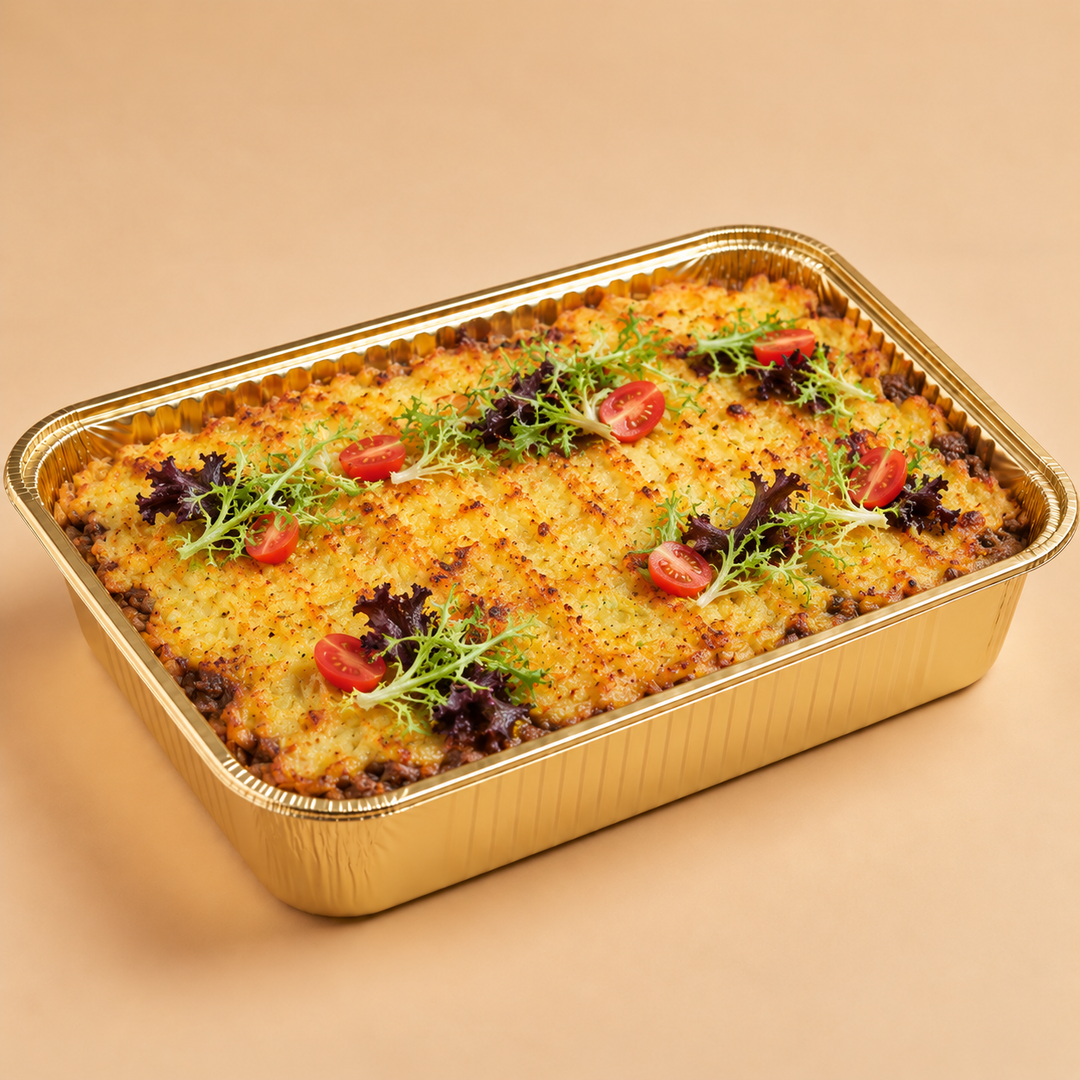 Quentin’s Shepherd’s Pie in a gold mini buffet tray
