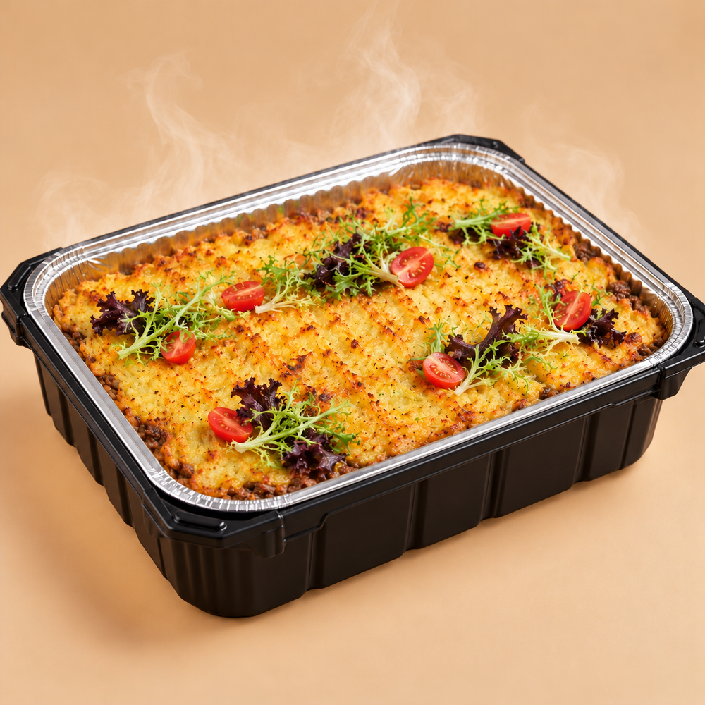 Quentin’s Shepherd’s Pie in a self-heating mini buffet tray